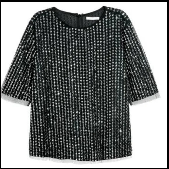 🄷&🄼 Straight-cut, short-sleeved blouse in sequin Size 8 - Picture 3 of 12